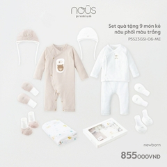 Nous Set quà tặng 9 món kẻ nâu phối màu trắng