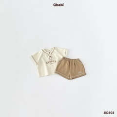 OBEBI - Bộ cộc cotton phối màu cổ cài khuy(66-110)