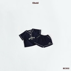 OBEBI - Bộ cộc cotton phối màu cổ cài khuy(66-110)