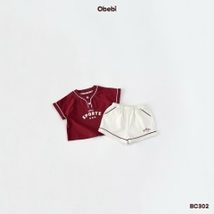 OBEBI - Bộ cộc cotton phối màu cổ cài khuy(66-110)
