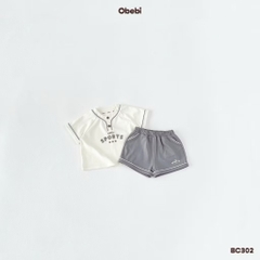 OBEBI - Bộ cộc cotton phối màu cổ cài khuy(66-110)