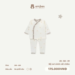 EMBES - Bộ sơ sinh cài chéo be phối màu(0-6M)