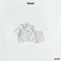 OBEi - Bộ sơ mi vải đũi kẻ thêu(73-110)