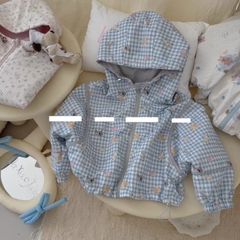 BK - Áo khoác gió 2 mặt kẻ xanh in cún (9-150)