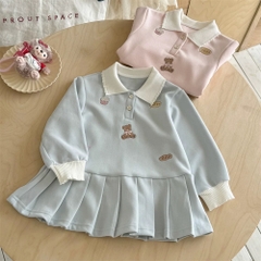 KB - Váy thun xuông xếp ly cổ POLO thêu gấu(90-140)