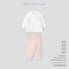 NOUS - Bộ dài tay áo cài lệch trắng phối quần hồng nhạt(0-12M)
