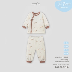 NOUS -  Bộ dài tay cài lệch màu trắng hoạ tiết thỏ kéo xe(3-9M)