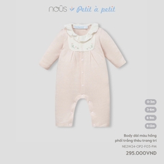 NOUS - Body dài màu hồng phối tắng thêu trang trí (0-9M)