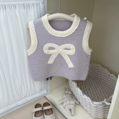 BK - Áo gile len tím nơ phối viền trắng(90-130)