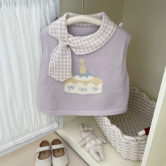 BK - Áo gile len tím cổ caro(90-130)