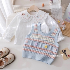 BK - Set áo sơ mi + gile len hoa(90-140)