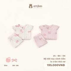 EMBES - Bộ dài tay cánh tiên in tràn thỏ nơ(0-9M)