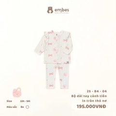 EMBES - Bộ dài tay cánh tiên in tràn thỏ nơ(0-9M)