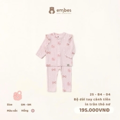 EMBES - Bộ dài tay cánh tiên in tràn thỏ nơ(0-9M)