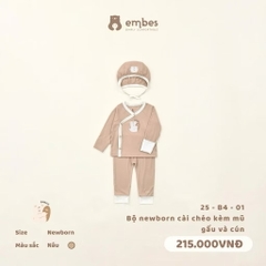 EMBES - Bộ newborn cài chéo kèm mũ gấu và cún NB