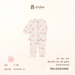 EMBES - Bộ dài tay cài giữa pink bunny(0-6M)
