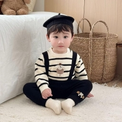 MK - Set yếm áo len kẻ đính gấu(66-90)