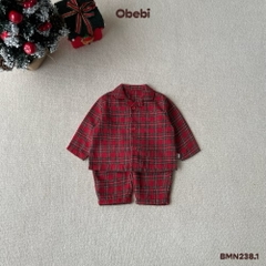 OBEBI - Bộ mặc nhà Pyjama em bé hoạ tiết kẻ(73-120)