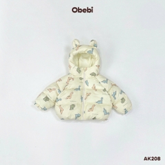 OBEBI - Áo khoác phao tai gấu in hoạ tiết(73-120)