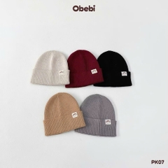 OBEBI - Mũ len lông thỏ Beanie mác gấu(S,M)