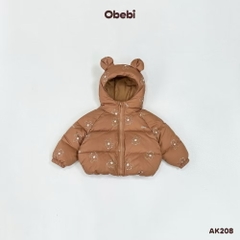OBEBI - Áo khoác phao tai gấu in hoạ tiết(73-120)