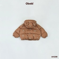 OBEBI - Áo khoác phao tai gấu in hoạ tiết(73-120)