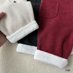 OBEBI - Quần yếm nhung tăm lót lông thêu túi(73-110)