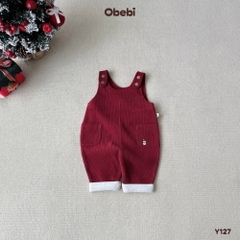 OBEBI - Quần yếm nhung tăm lót lông thêu túi(73-110)
