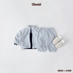 OBEBI - Set bộ áo khoác kéo khoá quần nỉ lông(73-120)