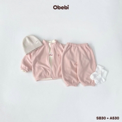 OBEBI - Set bộ áo khoác kéo khoá quần nỉ lông(73-120)