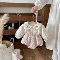 BK - Set yếm + áo chần bông cổ sen mèo(66-90)