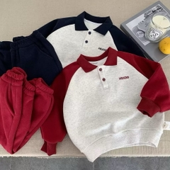 BK - Bộ nỉ POLO chữ lót nỉ tay phối màu(90-140)