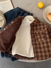 TL - Áo sơ mi kẻ nâu lót lông(80-130)