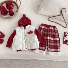 LB - Set 3 chi tiết áo gile quần kẻ đỏ(73-100)