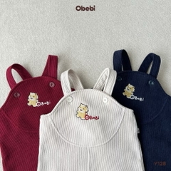 OBEBI - Quần yếm nhung tăm lót lông thêu ngực(73-110)