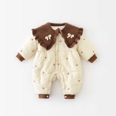 JS - Body phao be nâu thêu nơ lót lông cổ len bèo(66-80)