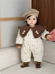 JS - Body phao be nâu thêu nơ lót lông cổ len bèo(66-80)