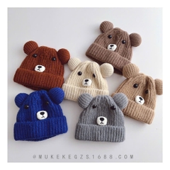 TL - Mũ len mặt gấu 2 quả bông(1-3Y)