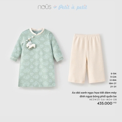 NOUS - Áo dài xanh ngọc hoạ tiết đám mây đính ngựa bông phối quần be(6M-2Y)