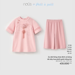 NOUS - Áo dài hồng nhạt đính cá bông tết dây hoa phối quần hồng tím(6M-2Y)