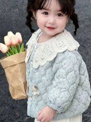 TL - Áo phao xanh hoa nhí cổ len bèo(80-140)