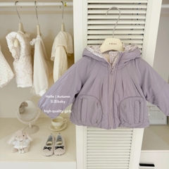 TL - Áo phao tím mũ nơ lót lông(80-130)