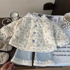 TL - Áo khoác chần bông hoa nhí xanh cổ ren trắng(80-140)