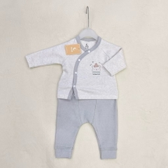 MOON@ - Bộ dài tay cài lệch nỉ nhung(0-6M)