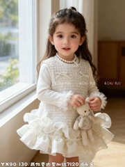 LB -Set áo len+váy dạ kem đính nơ(90-130)