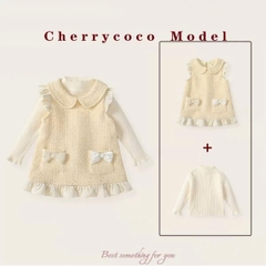 LB - Set váy dạ tweet viền bèo nhung be cổ sen(90-140)