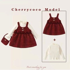 LB - Set váy nhung đỏ+áo len trắng(80-140)