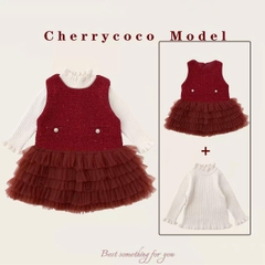 LB - Set váy đỏ dạ tầng+áo len trắng(80-140)