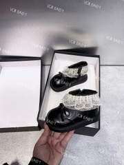 KB - Bốt da đen cổ phối ren trắng(22-25)