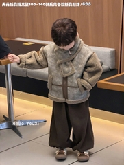 LB - Áo khoác da lộn viền lông kèm khăn nâu(7-15)